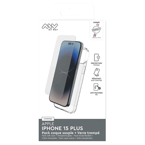 My Way Apple iPhone 15 Plus aizsargvāciņš (Pack Soft Cover) + aizsargstikliņš (2D Screen Glass) Caurspīdīgs 2 img.