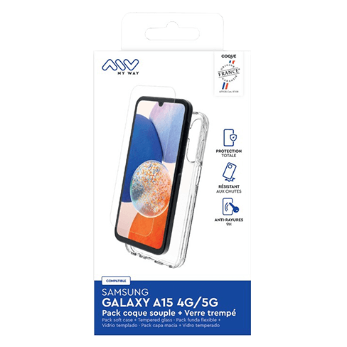 My Way Samsung Galaxy A15 4G/A15 5G aizsargvāciņš (Pack Soft Cover + 2D Screen Glass) Caurspīdīgs 3 img.