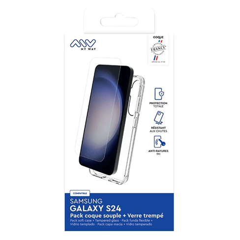 My Way Samsung Galaxy S24 aizsargvāciņš (Pack Soft Cover + 2D Screen Glass) Caurspīdīgs 3 img.