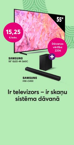 Pērc Samsung 55 collu QLED televizoru par 15,25 eiro mēnesī un dāvanā saņem Samsung skaņas sistēmu 220 eiro vērtībā ‌