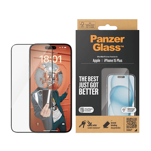 PanzerGlass Apple iPhone 15 Plus aizsargstikliņš (Ultra-Wide EasyAligner Glass) Caurspīdīgi melns 3 img.