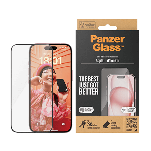 PanzerGlass Apple iPhone 15 aizsargstikliņš (Ultra-Wide EasyAligner Glass) Caurspīdīgi melns 3 img.