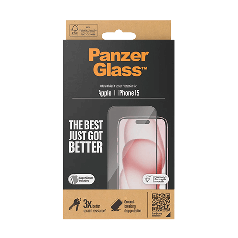 PanzerGlass Apple iPhone 15 защитное стекло (Ultra-Wide EasyAligner Glass) Прозрачно-черный 4 img.