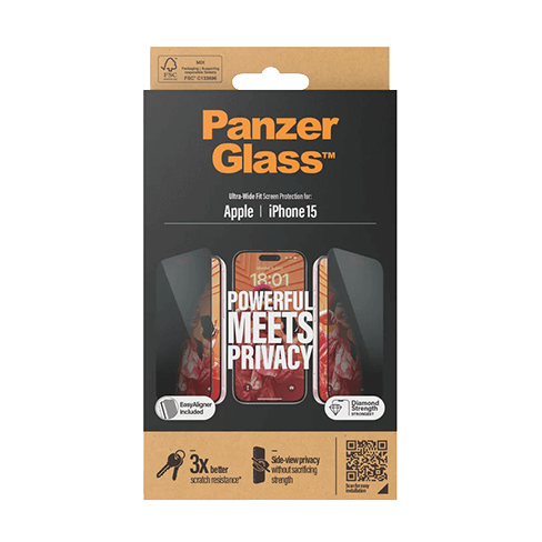 PanzerGlass Apple iPhone 15 защитное стекло (Ultra-Wide Fit Privacy Glass) Прозрачно-черный 4 img.