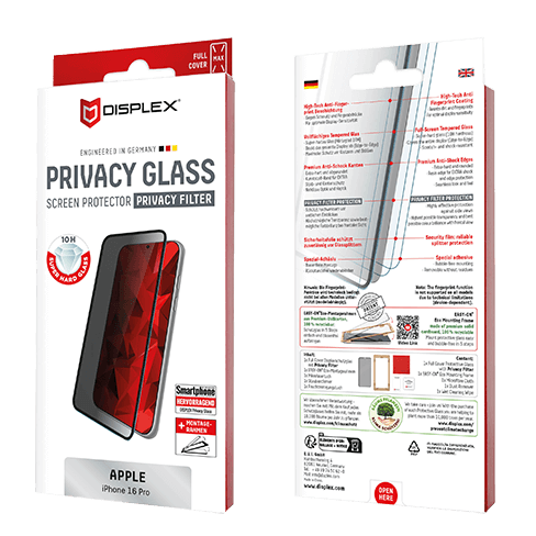 Displex Apple iPhone 16 Pro aizsargstikliņš (Privacy Screen Glass Full Cover) Caurspīdīgs 4 img.