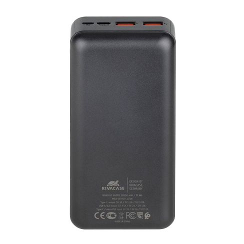 Rivacase Power Bank 30000 mAh QC/PD 22.5W Melns 4 img.