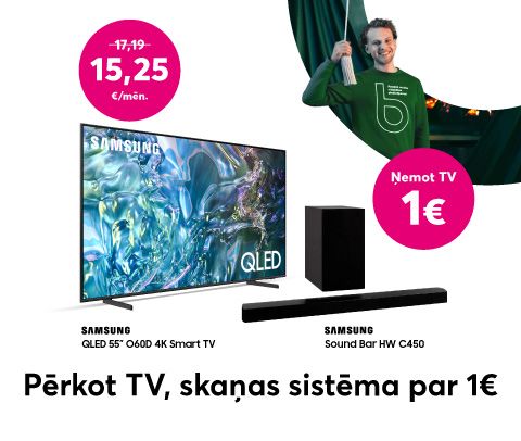 Pērc Samsung 55 collu QLED 4K Q60D 4K Smart televizoru par 619 eiro un saņem Samsung Sound Tower HW C450 skaņu sistēmu par 1 eiro