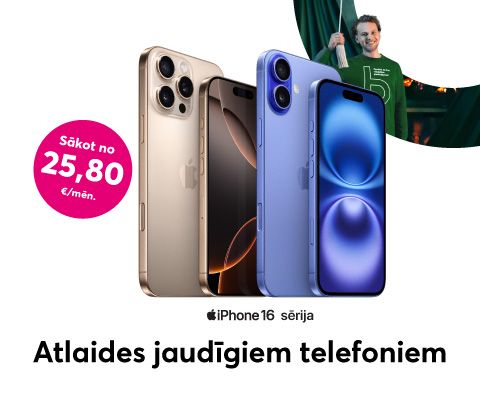 Pērc Apple IPhone 16 par 25,80 eiro/mēn. līdzšinējo 27,47 eiro mēnesī vietā vai Apple iPhone 16 PRO 128 GB par 33,30 eiro mēnesī līdzšinējo 34,97 eiro mēnesī vietā