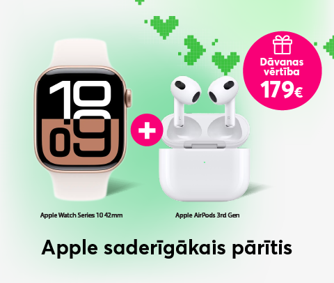 Pērc Apple Watch 10 sērijas pulksteni un dāvanā saņem AirPods 3 paaudzes austiņas 179 eiro vērtībā