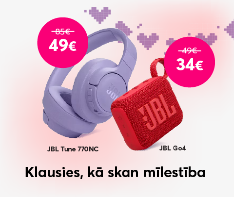 Pērc JBL Tune 770NC austiņas par 49 eiro līdzšinējo 85 eiro vietā, vai JBL Go4 bezvadu skaļruni par 34 eiro līdzšinējo 49 eiro vietā