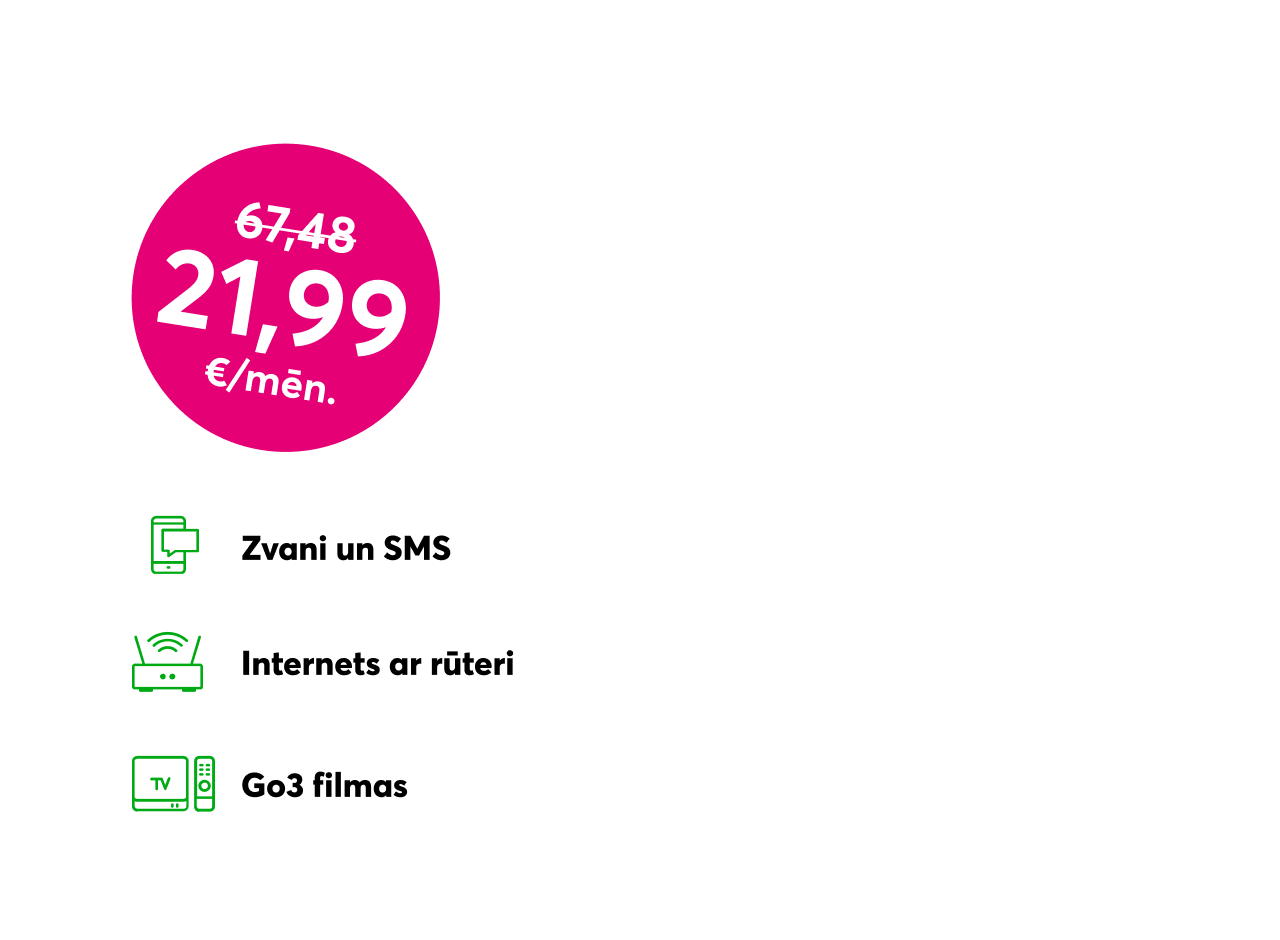 Zvani un SMS, internets ar rūteri, Go3 televīzija komplektā par 21,99 eiro mēnesī