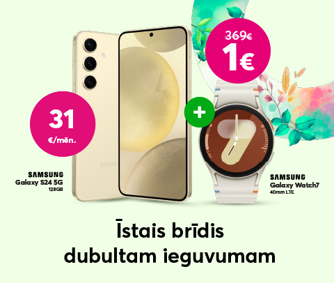 Pērc Samsung Galaxy S24 par 744 eiro un saņem Samsung Galaxy Watch7 par 1 eiro