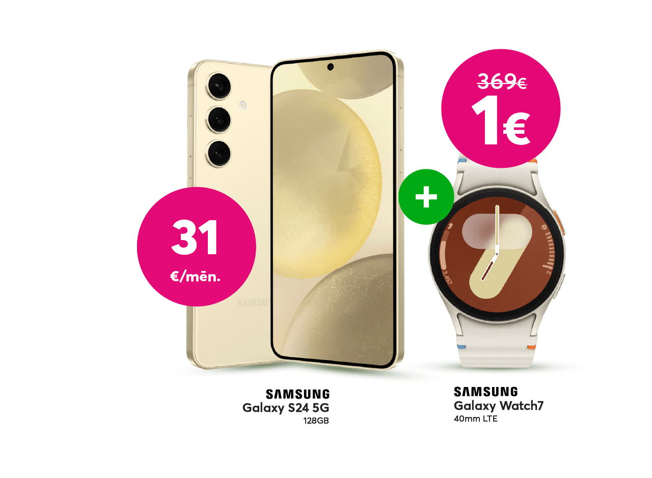 Pērc Samsung Galaxy S24 par 744 eiro un saņem Samsung Galaxy Watch7 par 1 eiro