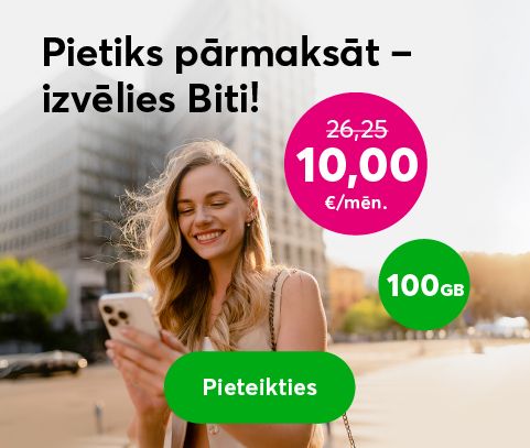 Tarifu plāns Bite 100 GB par akcijas cenu 10 euro mēnesī.