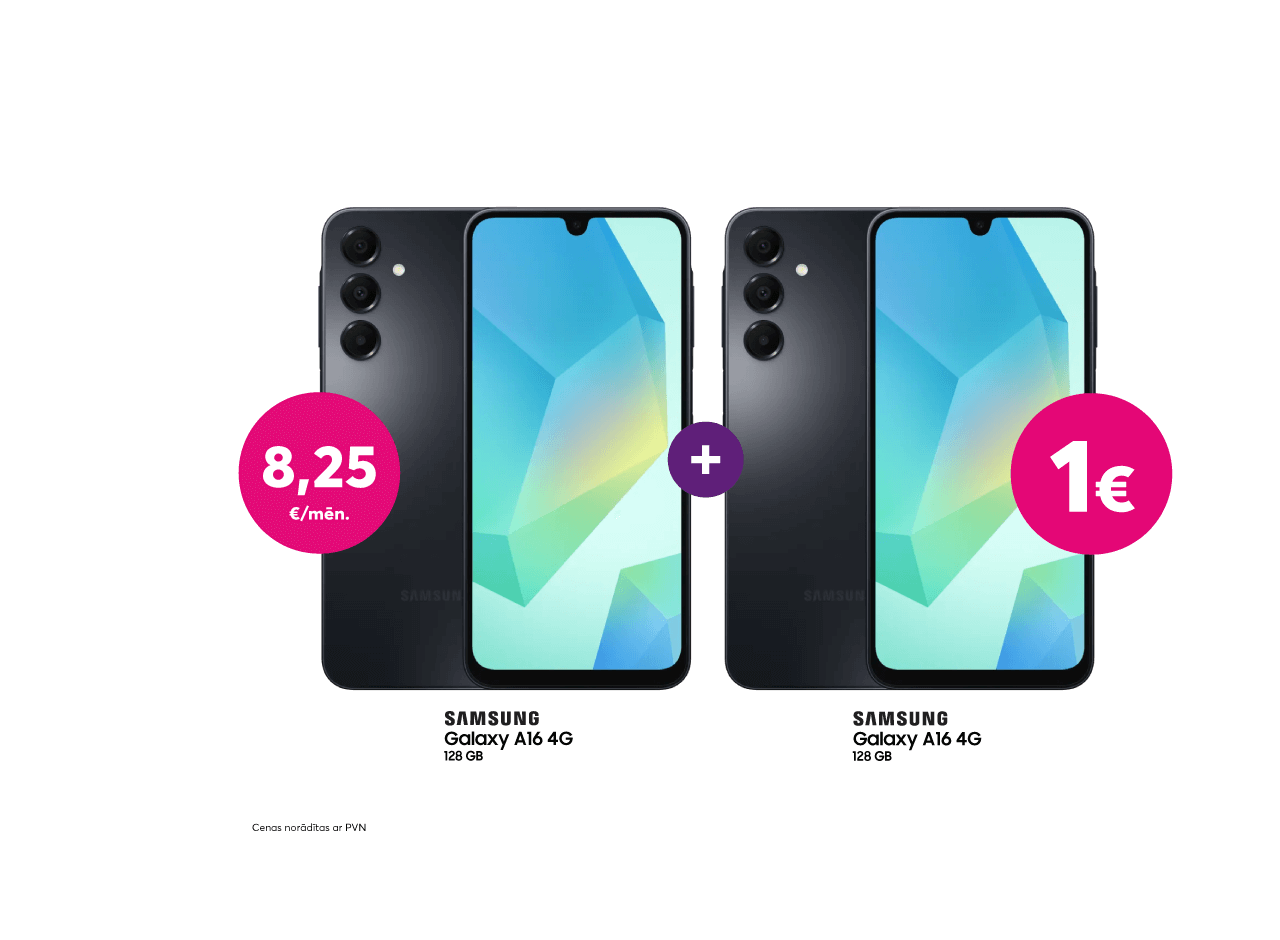 Pērkot Samsung A16 par 198 eiro, otru tādu pašu saņem par 1 eiro.