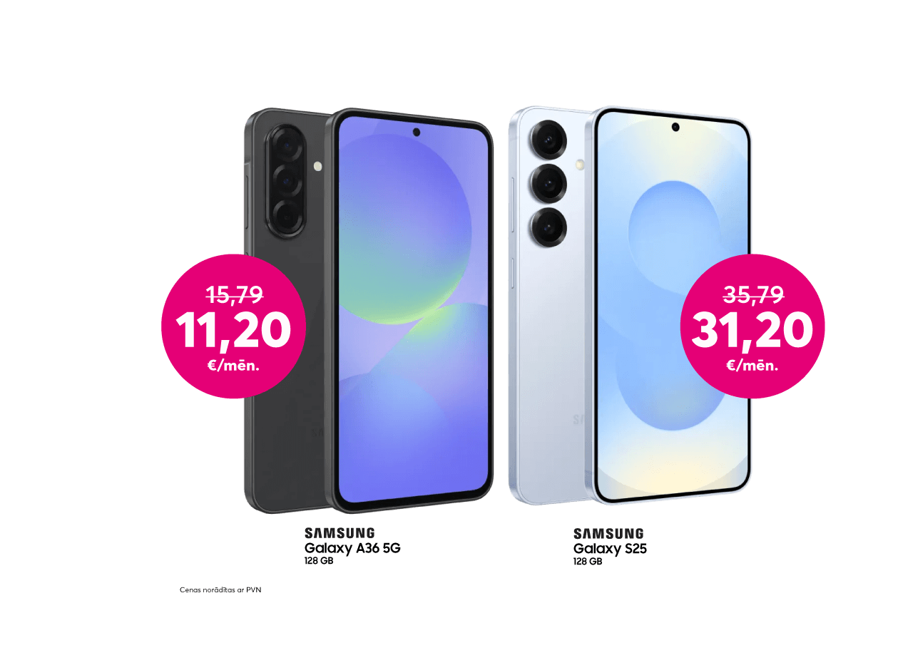 Iegādājies Samsung galaxy A36 par 269 eiro, iepriekšējo 379 eiro vietā. Iegādājies Samsung galaxy S25 par 749 eiro, iepriekšējo 859 eiro vietā.