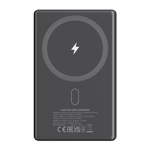 Canyon Power Bank OnPower 510 Magnetic | 10000 mAh Серый 4 img.