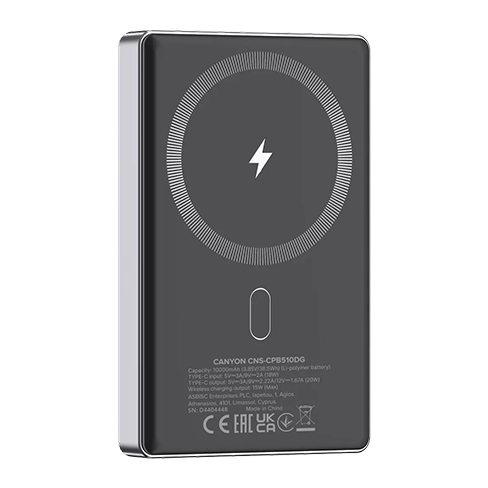 Canyon Power Bank OnPower 510 Magnetic | 10000 mAh Серый 5 img.
