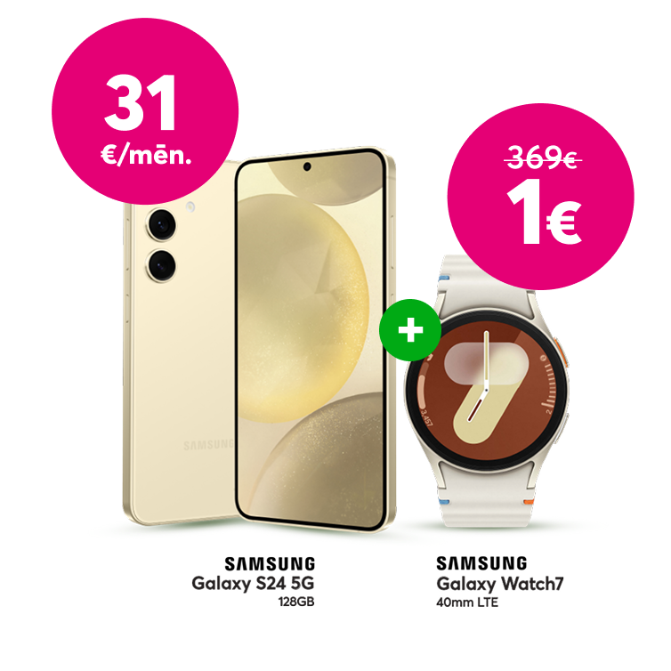 Pērc Samsung Galaxy S24 par 744 eiro un saņem Samsung Galaxy Watch7 par 1 eiro