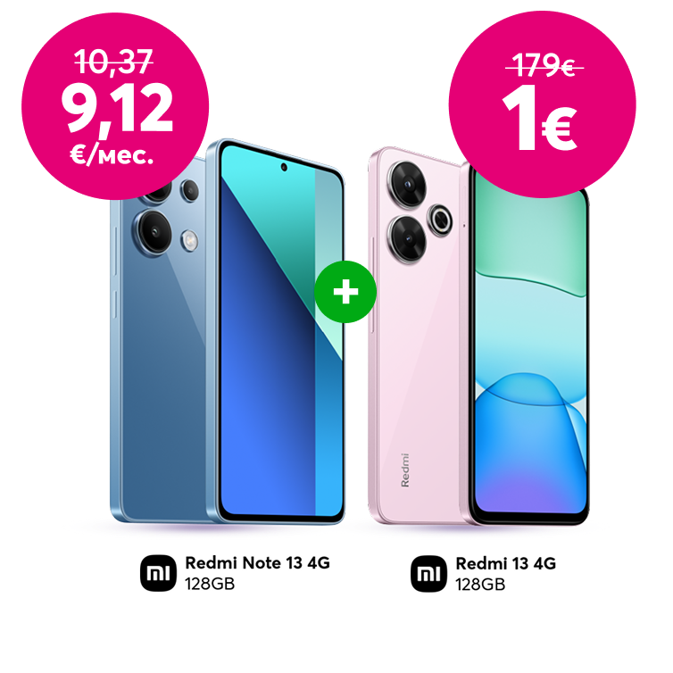 Купи Xiaomi Redmi Note 13 128GB всего за 9,12 евро в месяц вместо прежних 10,37 и получи Xiaomi Redmi 13 128GB всего за 1 евро