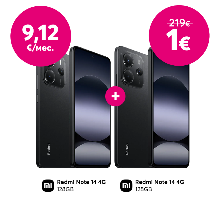 Купи телефон Xiaomi Redmi Note 14 128GB всего за 9,12 евро в месяц и получи второй такой же телефон всего за 1 евро вместо прежних 219 евро