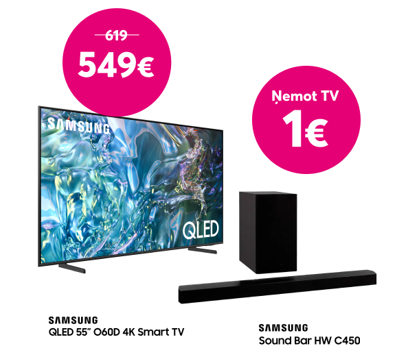 Pērc Samsung 55 collu QLED 4K Q60D 4K Smart televizoru par 619 eiro un saņem Samsung Sound Tower HW C450 skaņu sistēmu par 1 eiro