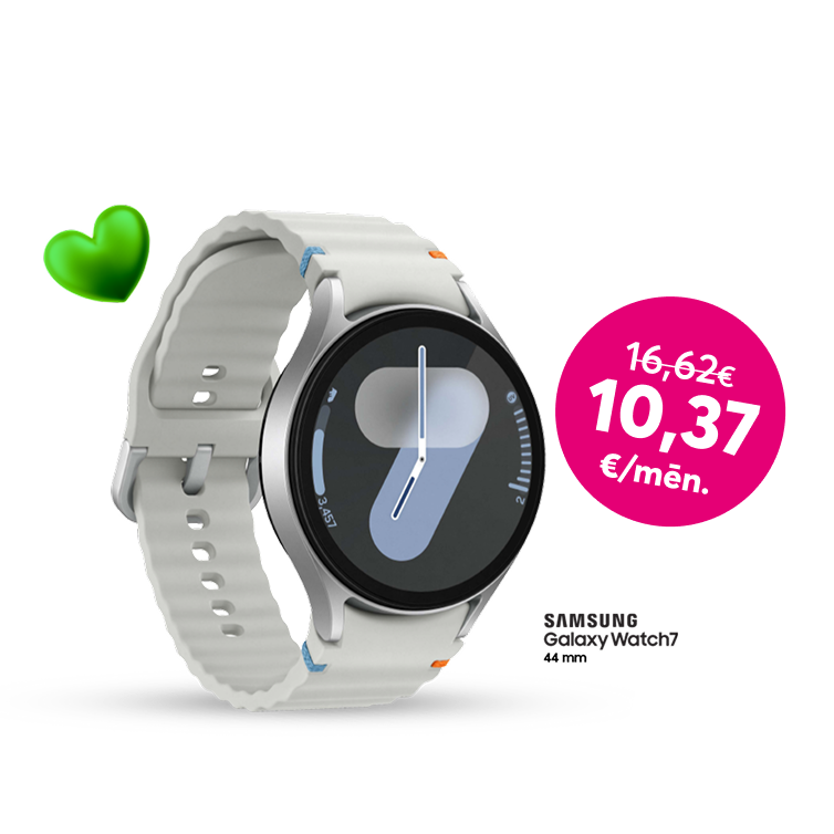 Reklāmas baneris ar ziņu: Pērc viedpulksteni Samsung Galaxy Watch 7 44 mm tikai par 249 eiro iepriekšējo 399 eiro vietā