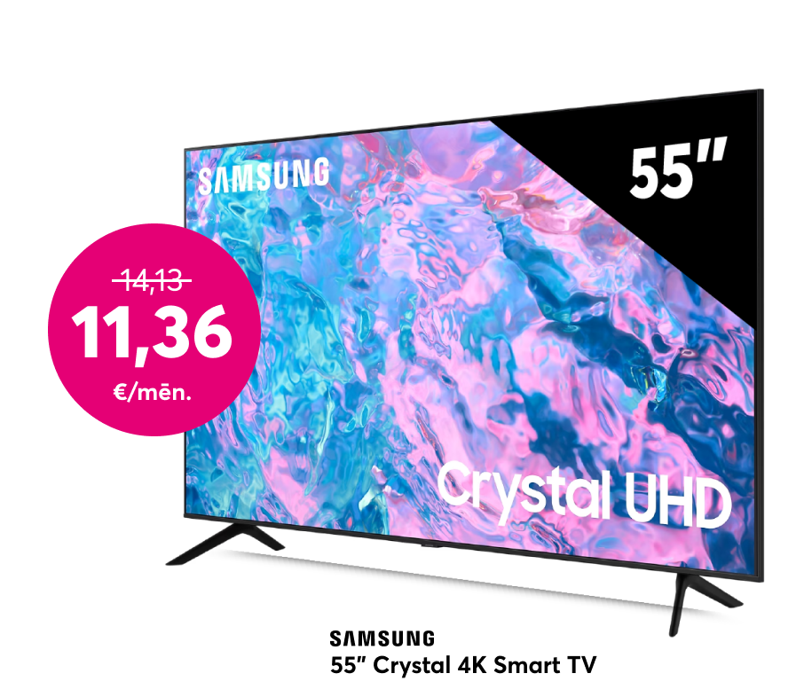 Samsung Crystal UHD 55 collu TV par akcijas cenu 11,36 eiro mēnesī