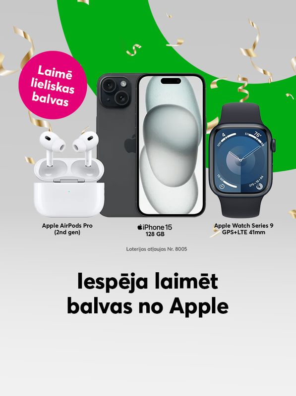 Kļūsti par Bite klientu un laimē Apple Airpods Pro (2nd gen), Apple Iphone 15 vai Apple Watch Series 9.