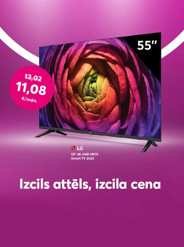 LG 55 collu UHD televizors par akcijas cenu 11,08 EUR/mēn.