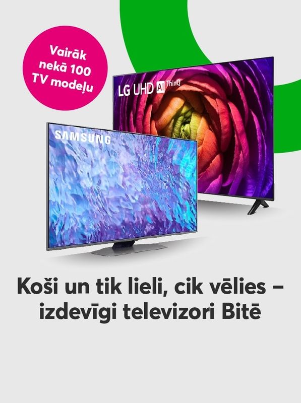 Vairāk nekā 100 televizoru plašs sortiments jebkura gaumei par izdevīgām cenām - Samsung, LG, Hisense un citu ražotāju TV