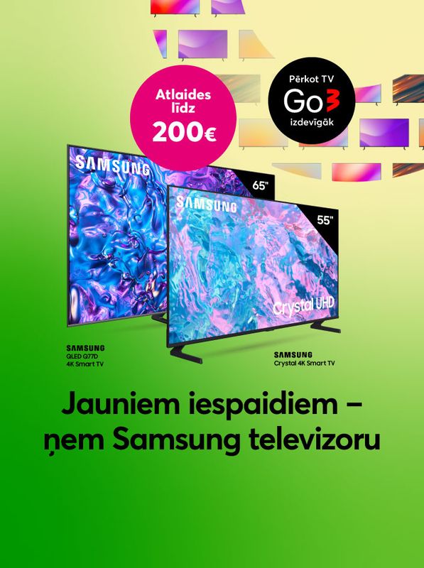 Samsung Crystal UHD 55 collu TV par akcijas cenu 11,36 eiro mēnesī
