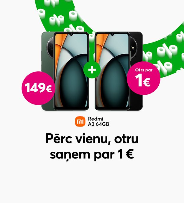 Xiaomi 1 plus 1 - pērkot Xiaomi Redmi A3 64 GB par 149 eiro, saņem otru tieši tādu pašu telefonu par 1 eiro
