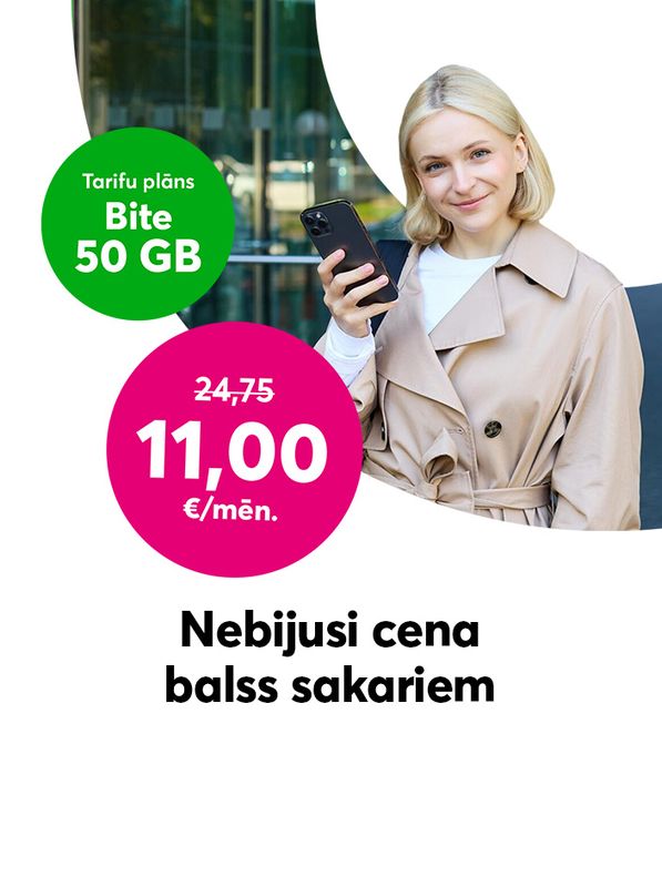 Tarifu plāns Bite 50 GB par 11 eiro mēnesī