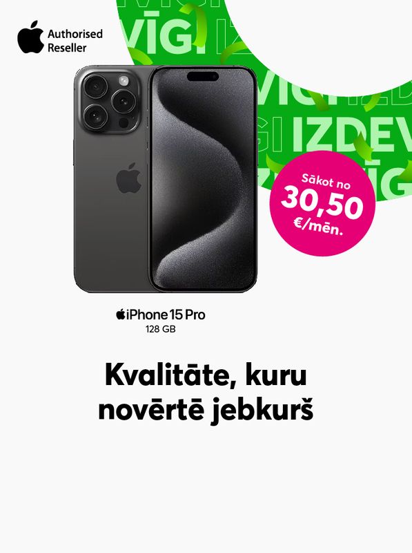 Kvalitāte, kuru novērtē jebkurš. Pērc Iphone 15 PRO, sākot no 30,50 eiro mēnesī