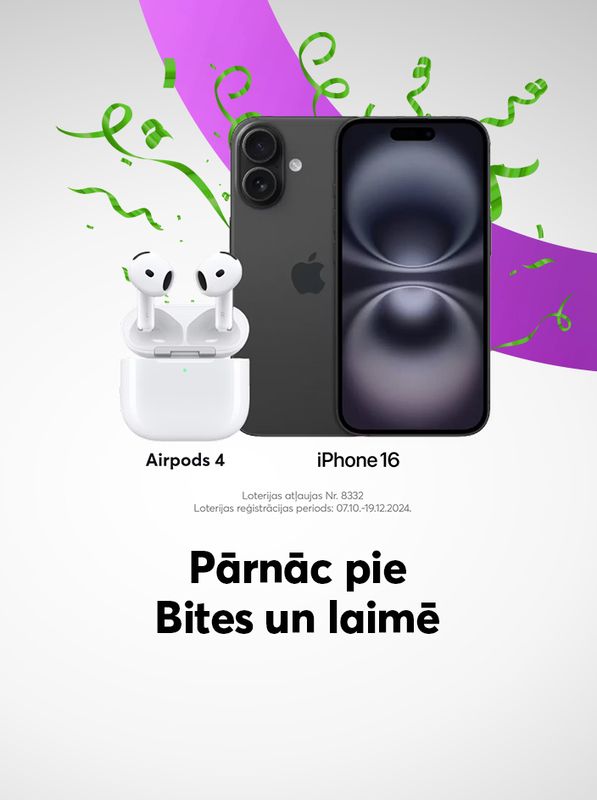 Pārnāc pie Bites un laimē jauno Apple iPhone 16 un AirPods 4