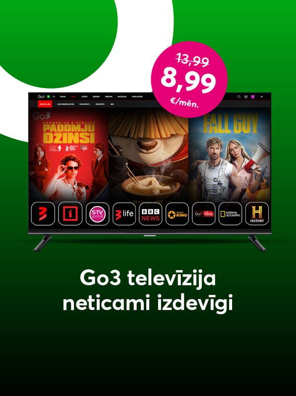 Izvēlies Go3 satura paku "TV un Filmas" ar 35% atlaidi