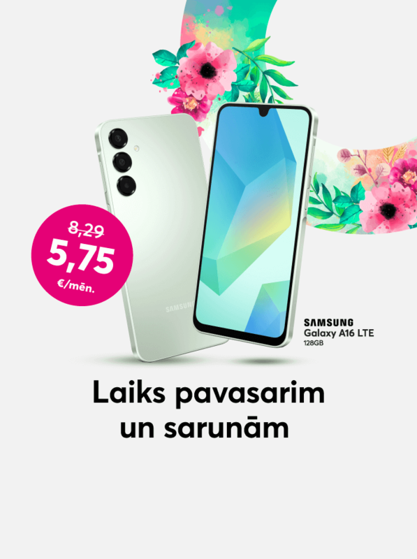 Pērc Samsung Galaxy A16 telefonu par 5,75 eiro mēnesī līdzšinējo 8,39 eiro vietā