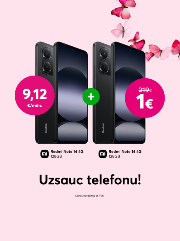 Pērc telefonu Xiaomi Redmi 14 Note 128GB tikai par 9,12 eiro mēnesī un saņem otru tādu pašu telefonu tikai par 1 eiro