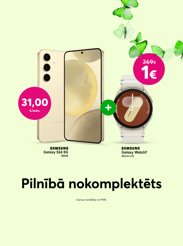 Pērc Samsung Galaxy S24 telefonu par 31 eiro mēnesī un saņem Samsung Galaxy Watch 7 par 1 eiro