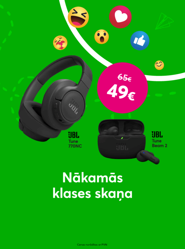 Pērc JBL Tune 770NC vai JBL Tune Beam 2 bezvadu austiņas par 49 eiro, iepriekšējo 65 eiro vietā.