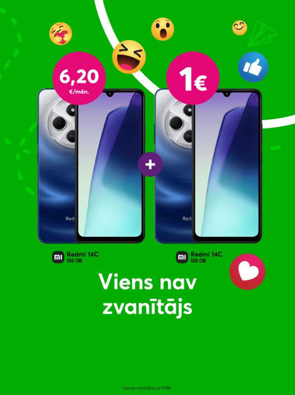 Viens nav zvanītājs! Pērc telefonu Redmi 14C un iegādājies otru tādu pašu par 1 eiro
