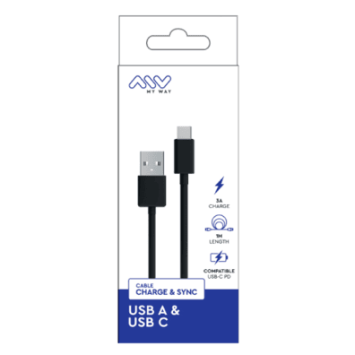 USB to Type-C Cable 3A 1m By My Way Black | Bite