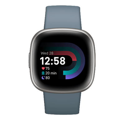 Fitbit Versa 4 Smart Watch Waterfall Blue/Platinum | Bite