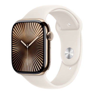 Apple Watch Series 10 GPS + Cellular 46mm Gold Titanium Case with Starlight Sport Band - S/M | Bite