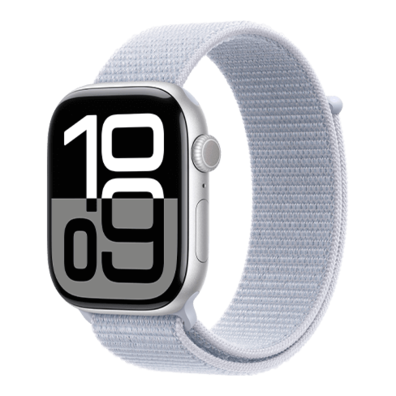 Apple Watch Series 10 GPS + Cellular 46mm Silver Aluminium Case with Blue Cloud Sport Loop | Bite