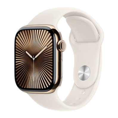 Apple Watch Series 10 GPS + Cellular 42mm Gold Titanium Case with Starlight Sport Band - M/L | Bite