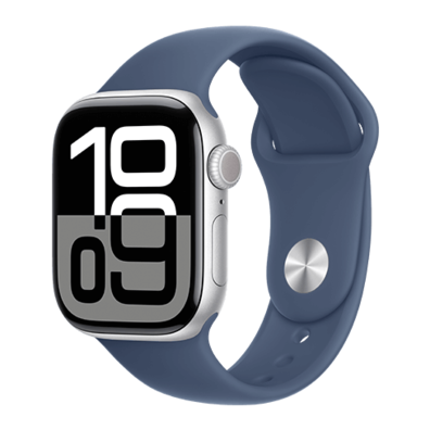 Apple Watch Series 10 GPS + Cellular 42mm Silver Aluminium Case with Denim Sport Band - S/M | Bite