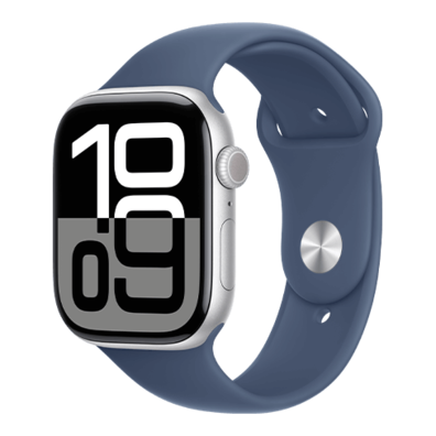 Apple Watch Series 10 GPS + Cellular 46mm Silver Aluminium Case with Denim Sport Band - S/M | Bite