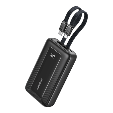 Anker Power Bank 10000 mAh, 30W, Built-In USB-C+Lightning Cable Black | Bite